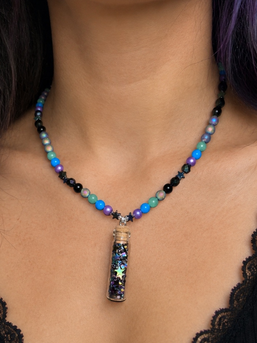 Intoxicating Wishes Necklace (Rainbow Hematite, Black Obsidian, Rainbow Druzy)
